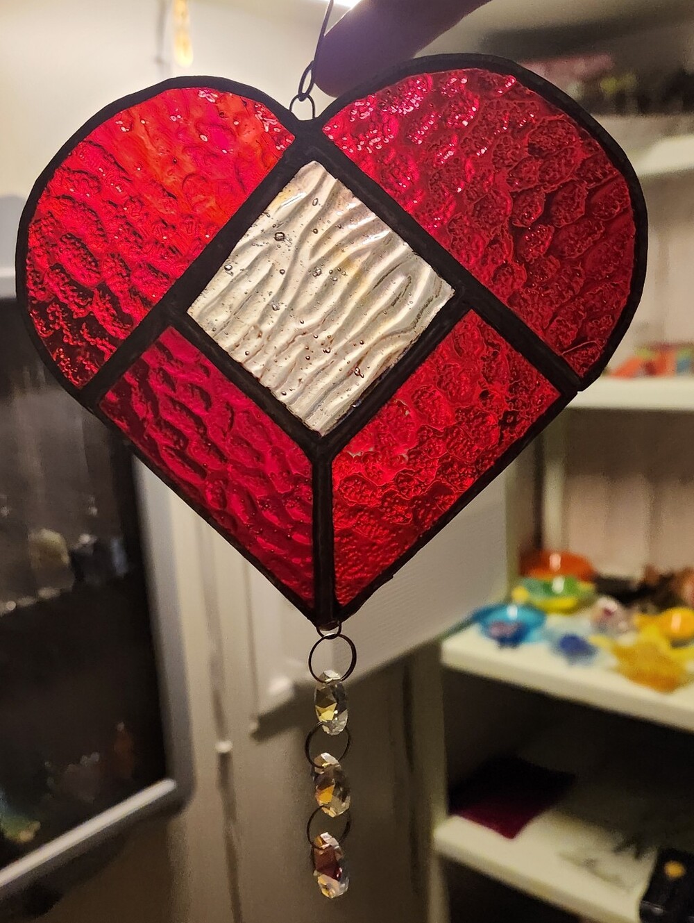 Red Stained Glass Heart Suncatcher with Clear Center